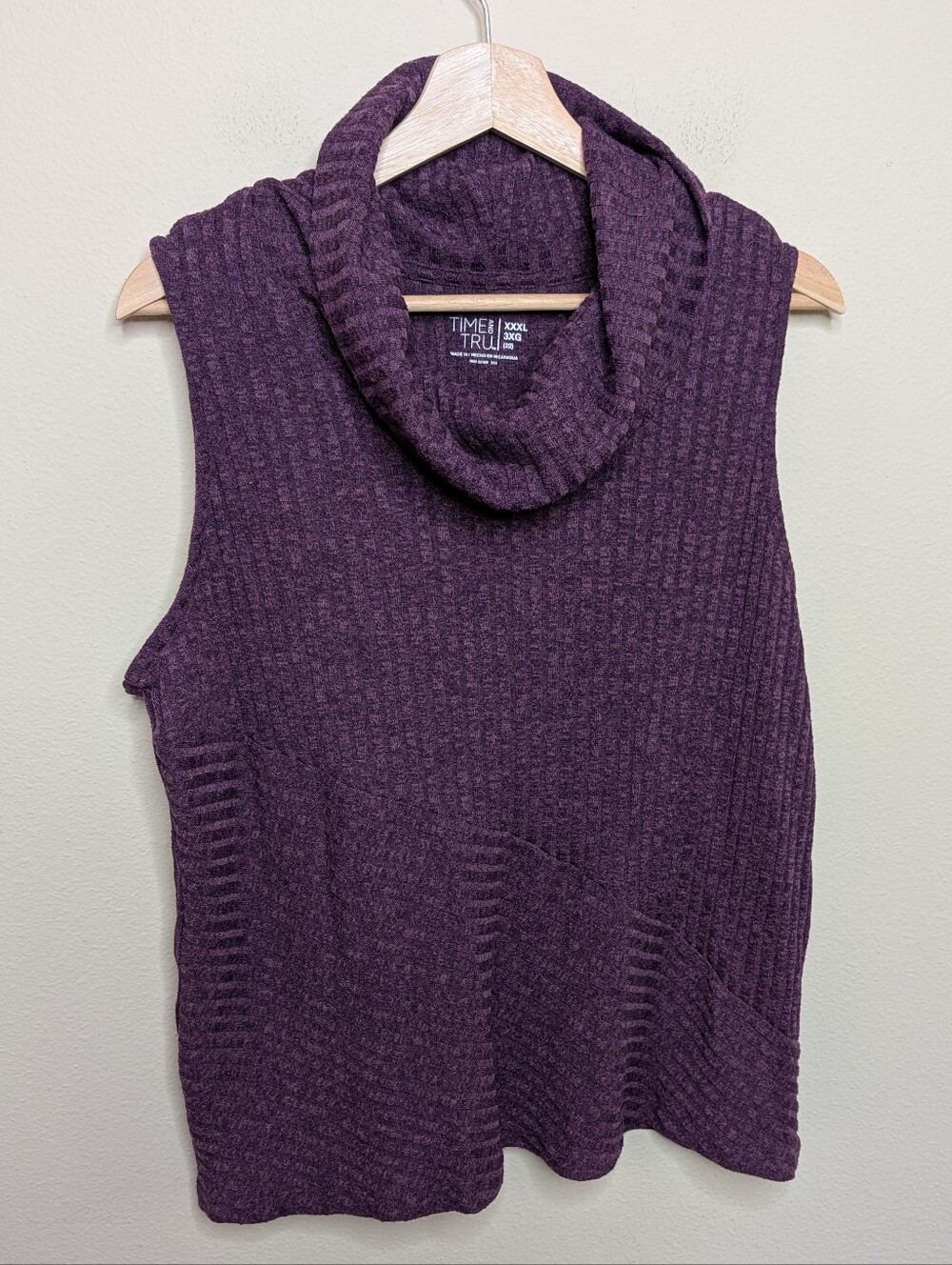 Time and Tru Purple Pearl Cowl Neck Sweater Vest 3XL (22) Sleeveless